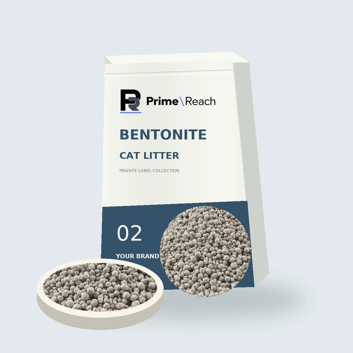 Bentonite Cat Litter concept packaging with reference granule photographs